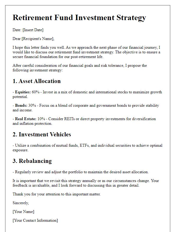 Letter template of retirement fund investment strategy