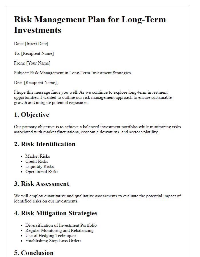 Letter template of risk management in long-term investments