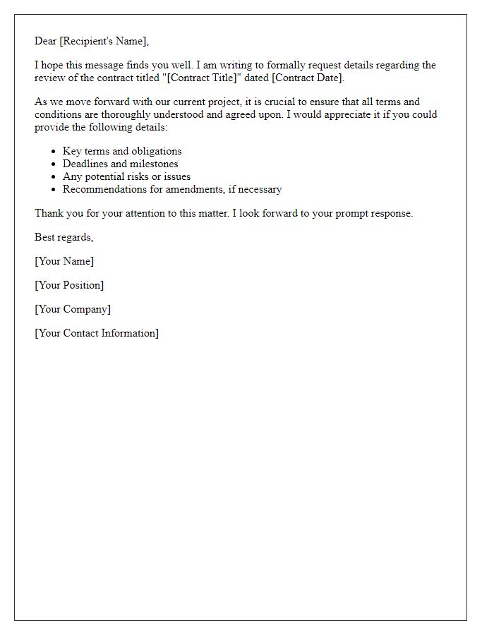 Letter template of request for contract review details