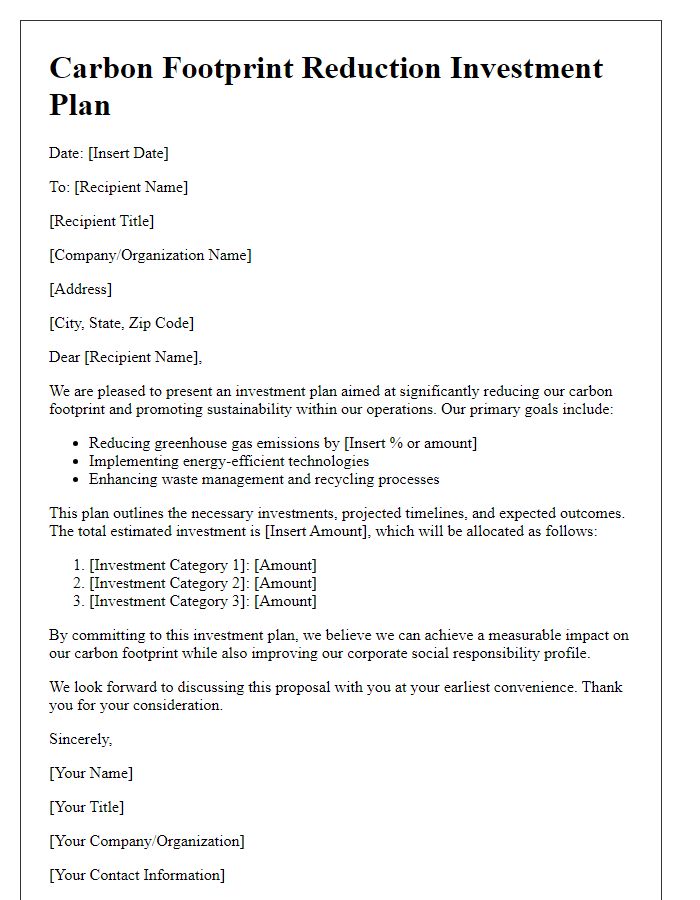 Letter template of carbon footprint reduction investment plan