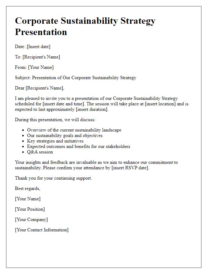 Letter template of corporate sustainability strategy presentation