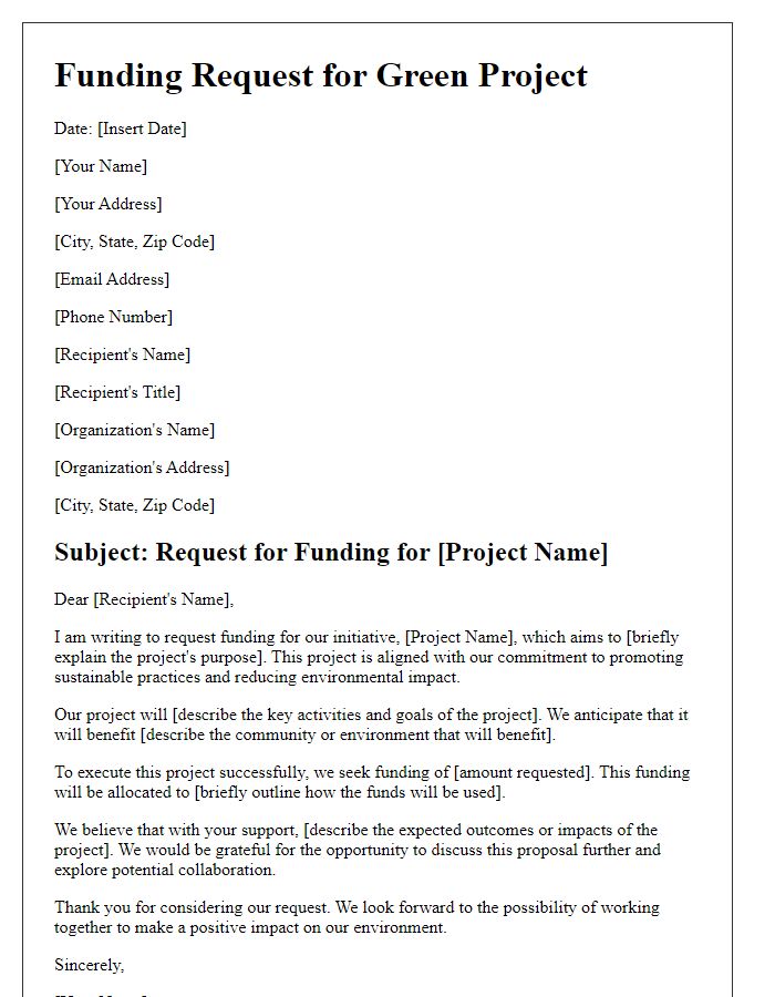 Letter template of green project funding request