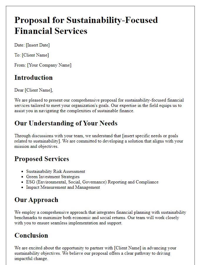 Letter template of sustainability-focused financial services proposal