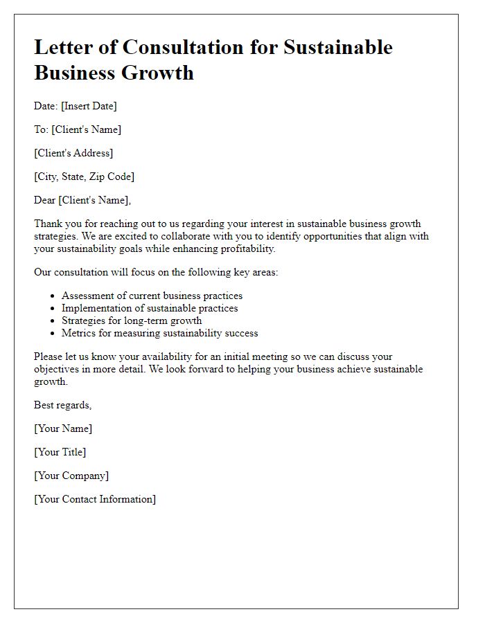 Letter template of sustainable business growth consultation