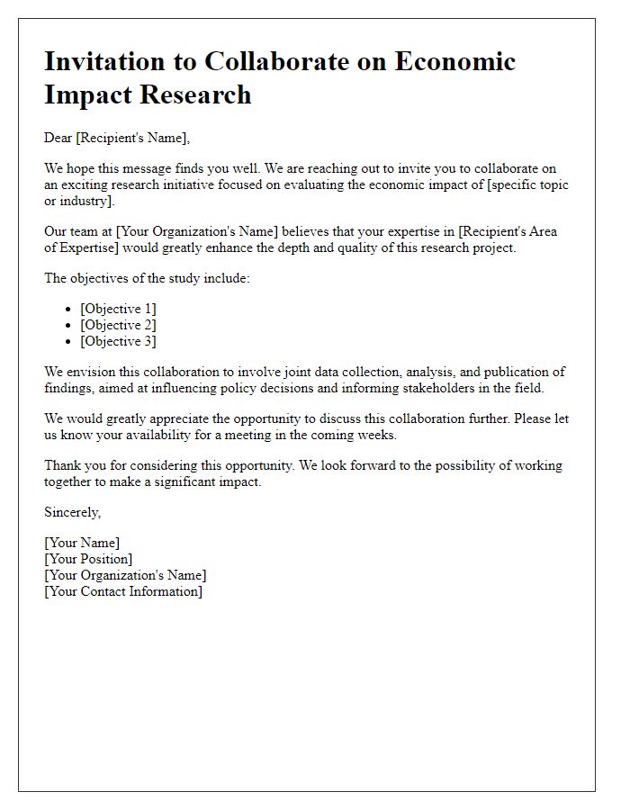 Letter template of invitation to collaborate on economic impact research