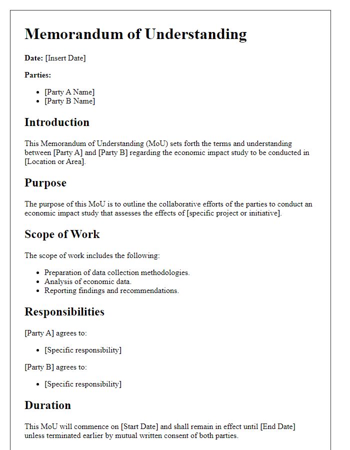 Letter template of memorandum of understanding for economic impact study