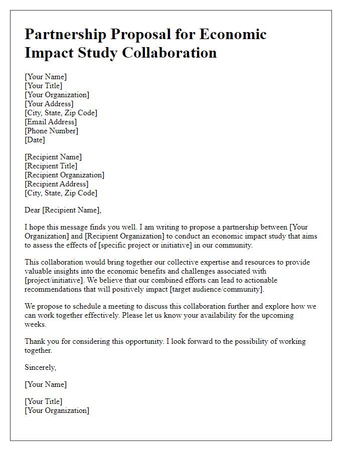 Letter template of partnership proposal for economic impact study collaboration