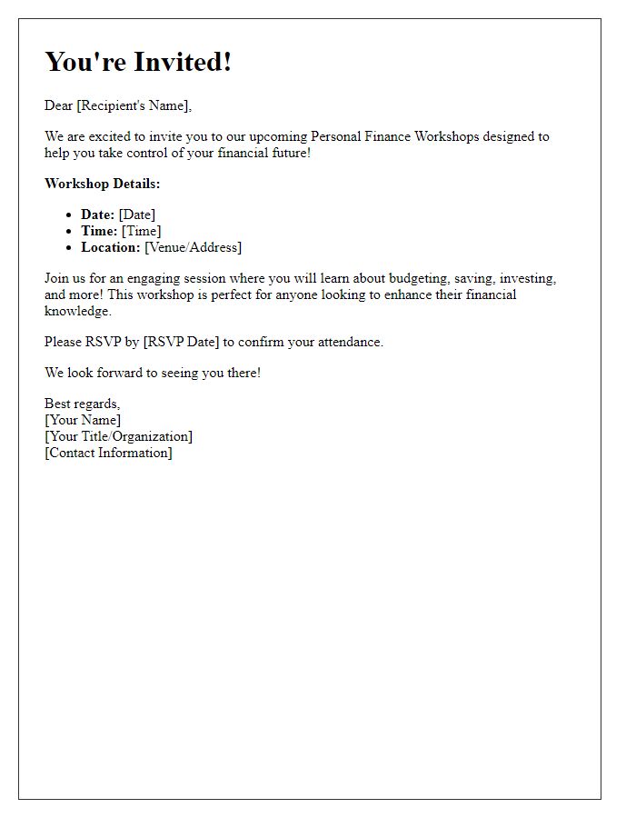 Letter template of invitation for personal finance workshops