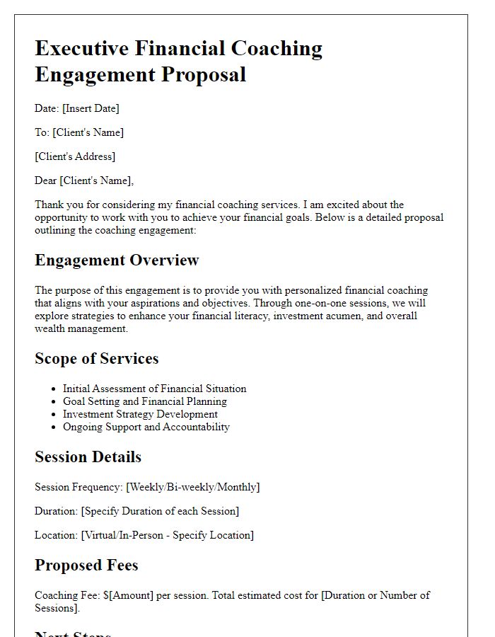 Letter template of executive financial coaching engagement proposal