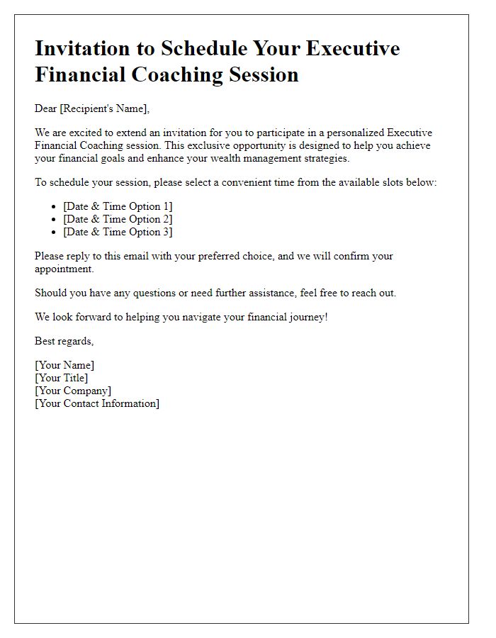 Letter template of executive financial coaching scheduling invitation