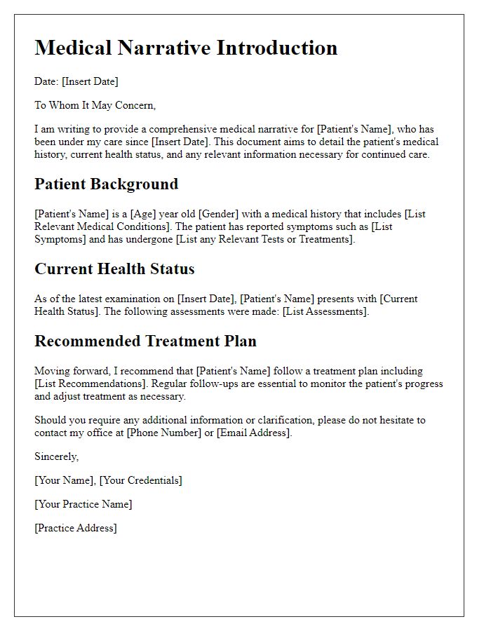 Letter template of medical narrative for primary care introduction