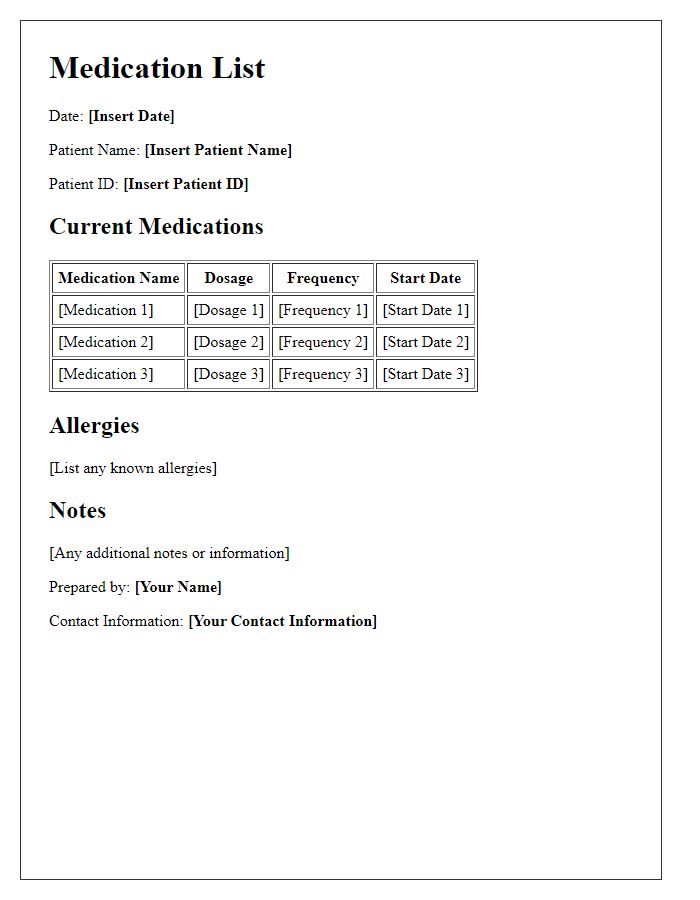 Letter template of medications list for new medical consultation