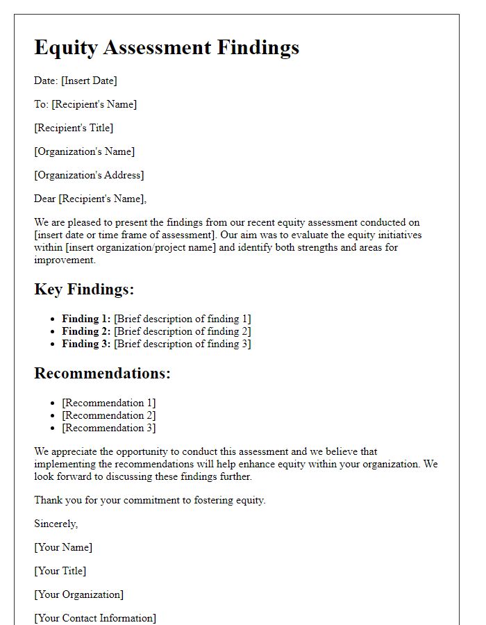 Letter template of equity assessment findings