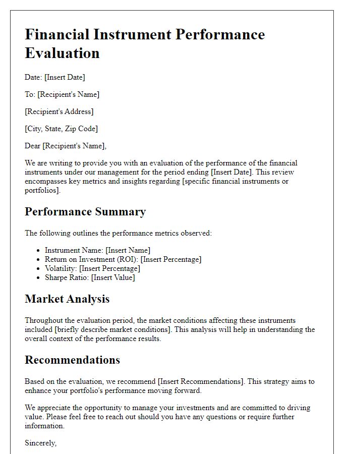 Letter template of financial instrument performance evaluation