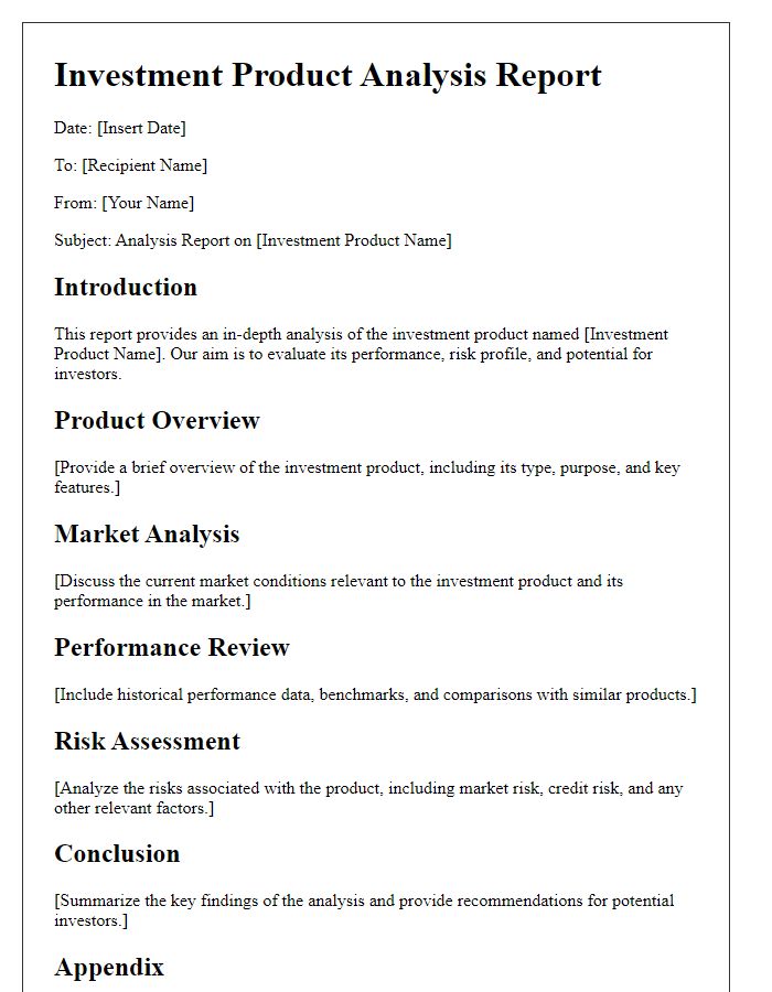 Letter template of investment product analysis report