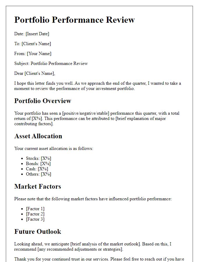 Letter template of portfolio performance review