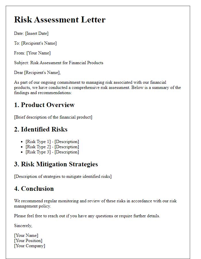 Letter template of risk assessment for financial products