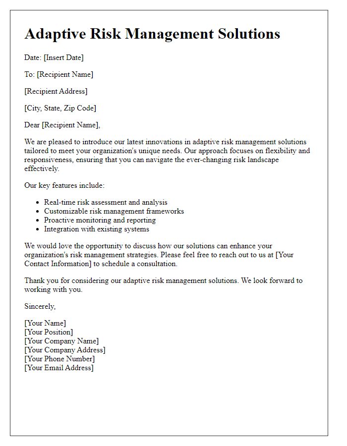 Letter template of adaptive risk management solutions