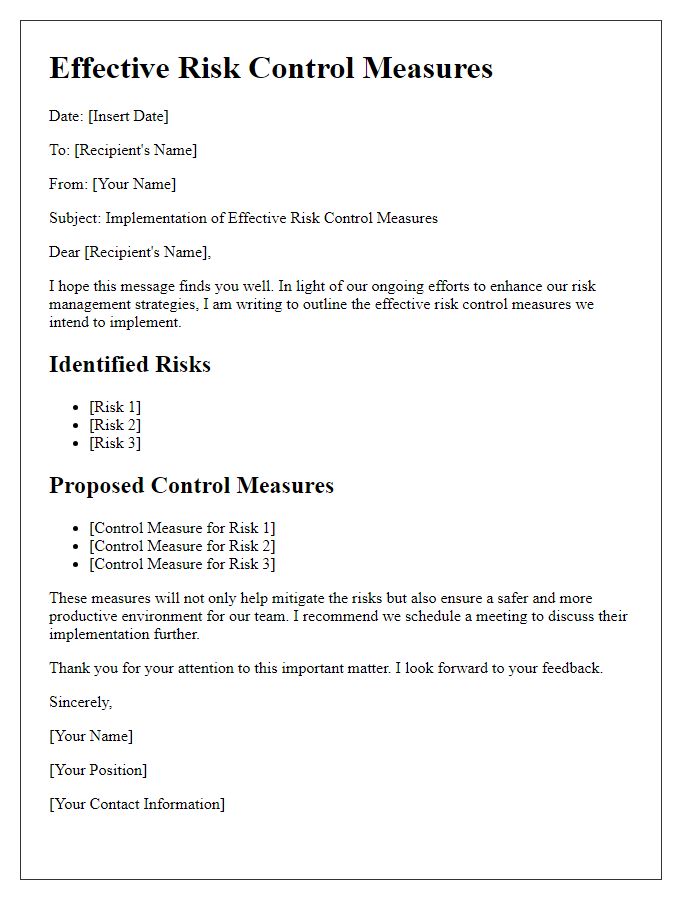 Letter template of effective risk control measures