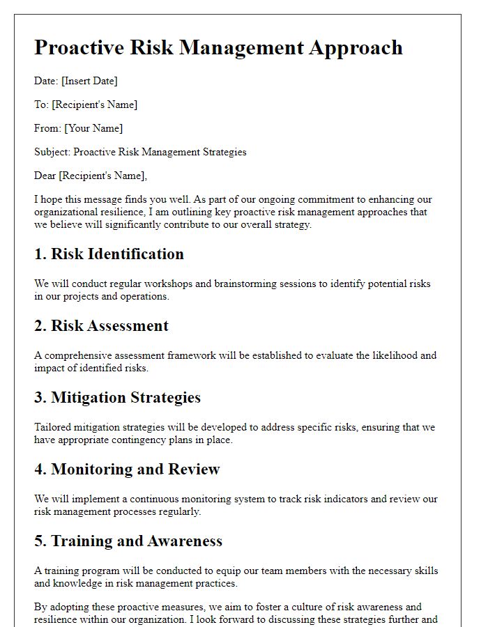 Letter template of proactive risk management approaches