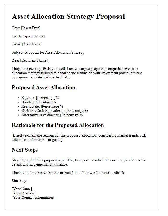 Letter template of asset allocation strategy proposal