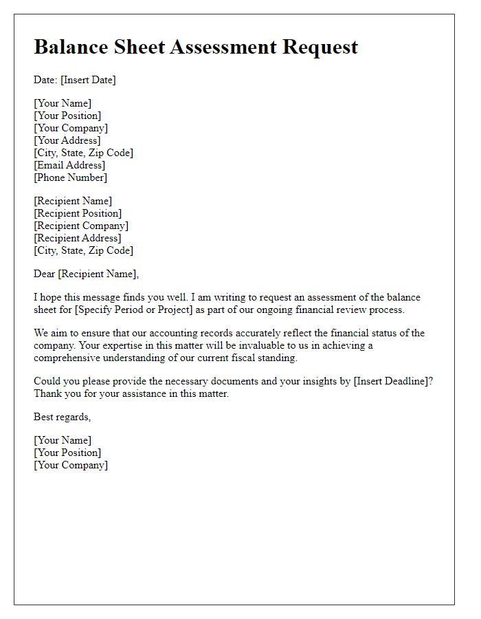 Letter template of balance sheet assessment request