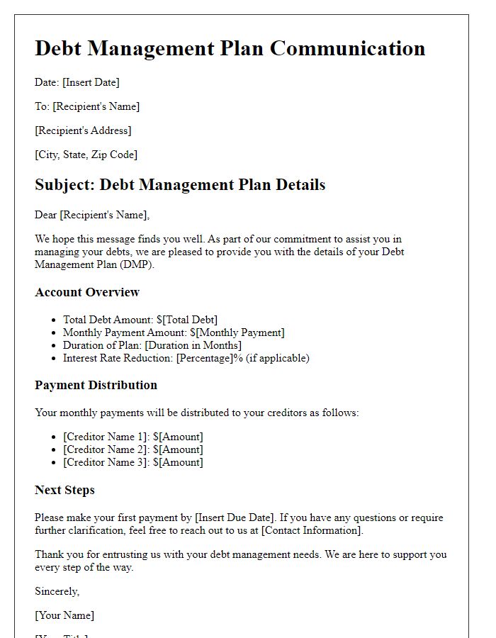 Letter template of debt management plan communication