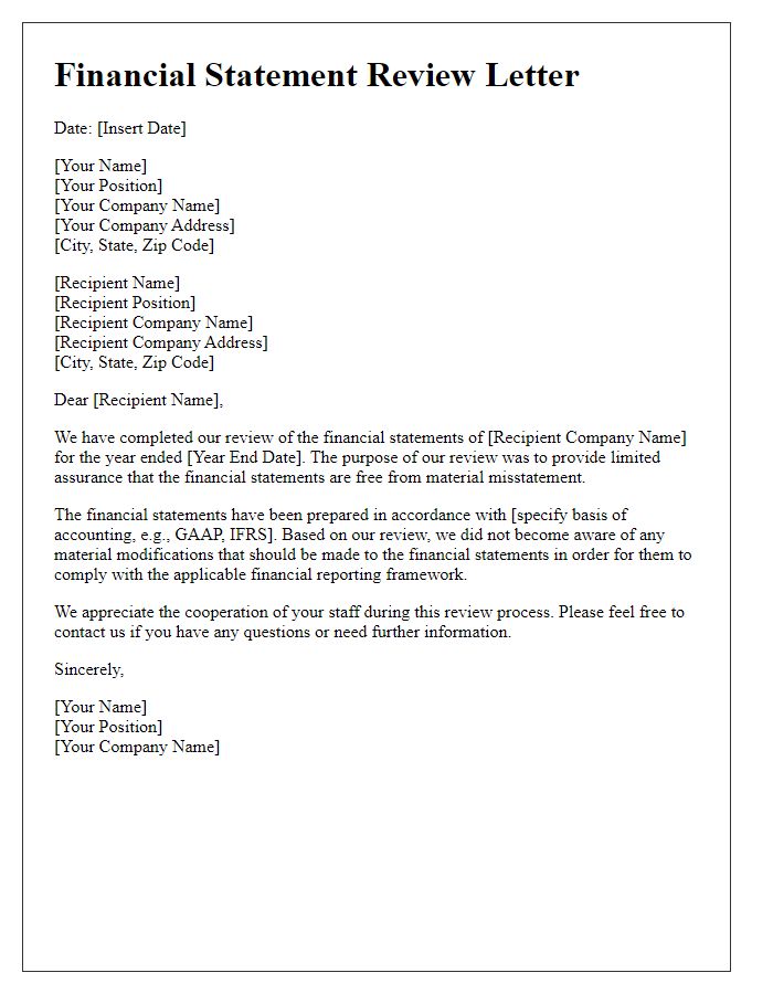 Letter template of financial statement review