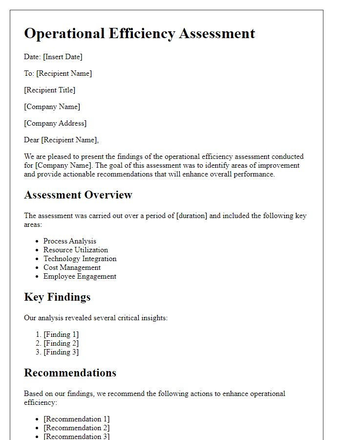 Letter template of operational efficiency assessment