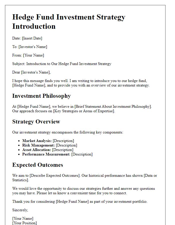 Letter template of hedge fund investment strategy introduction