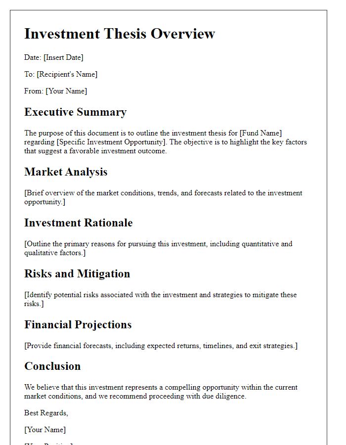 Letter template of hedge fund investment thesis overview