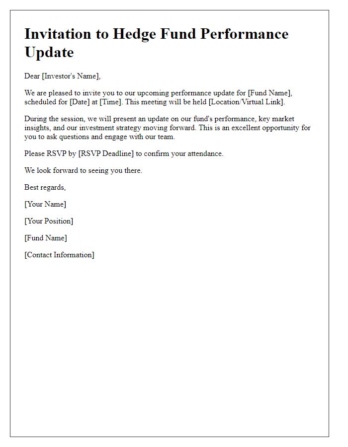 Letter template of hedge fund performance update invitation