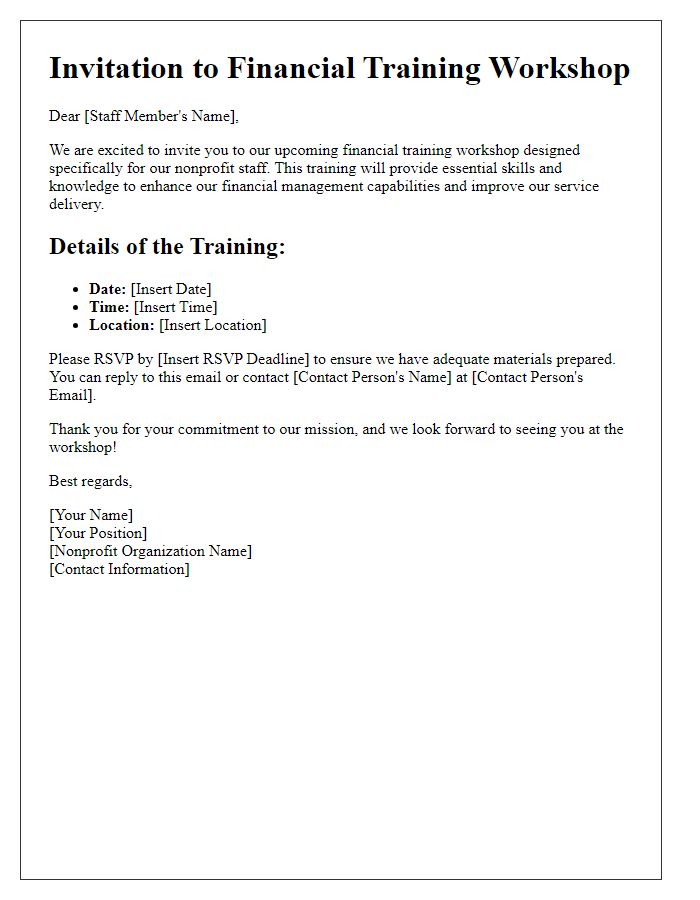 Letter template of financial training invitation for nonprofit staff