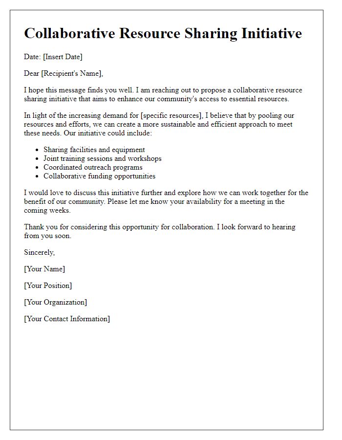 Letter template of collaborative resource sharing initiative