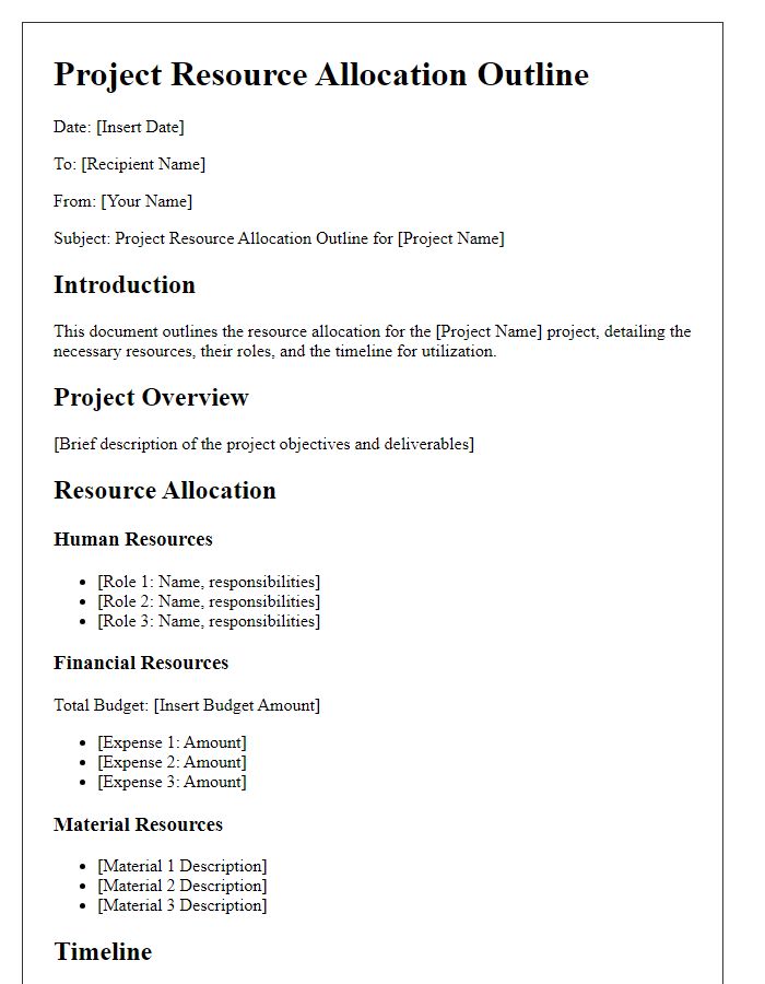 Letter template of project resource allocation outline