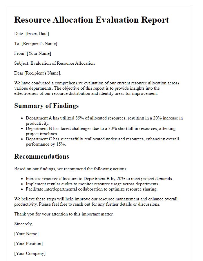 Letter template of resource allocation evaluation report