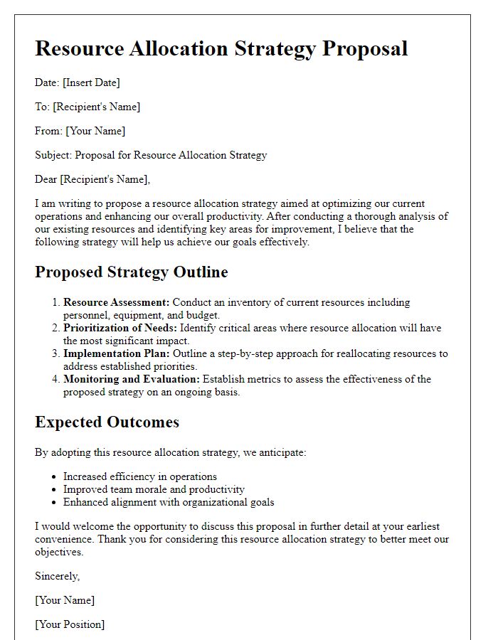 Letter template of resource allocation strategy proposal