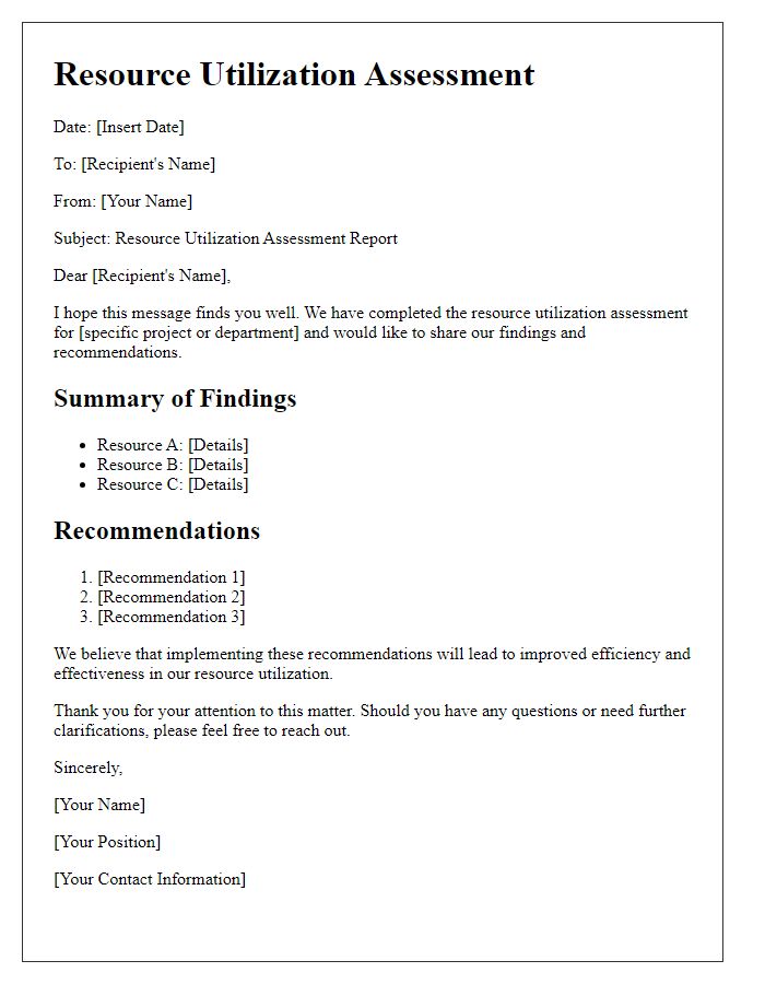 Letter template of resource utilization assessment