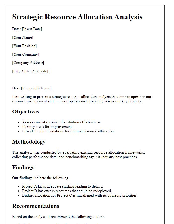 Letter template of strategic resource allocation analysis