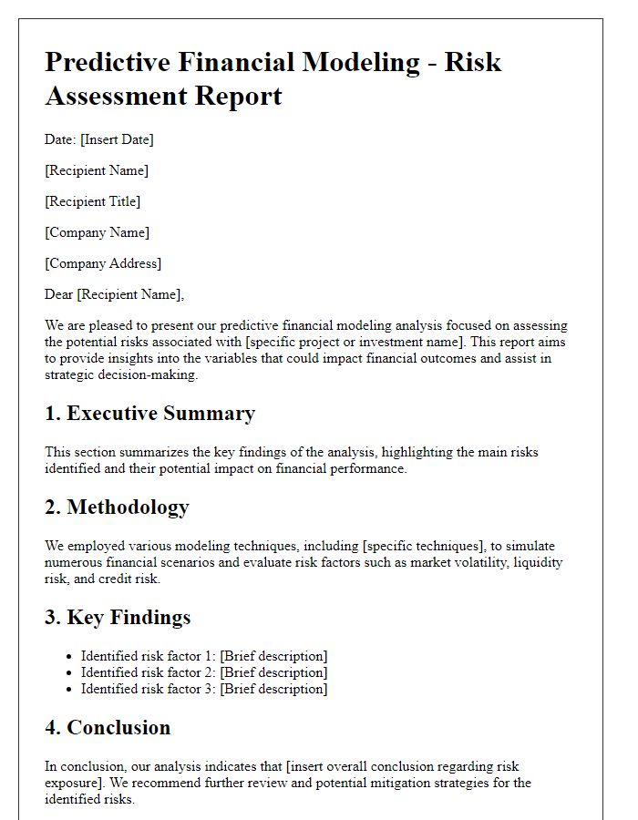 Letter template of predictive financial modeling for risk assessment.