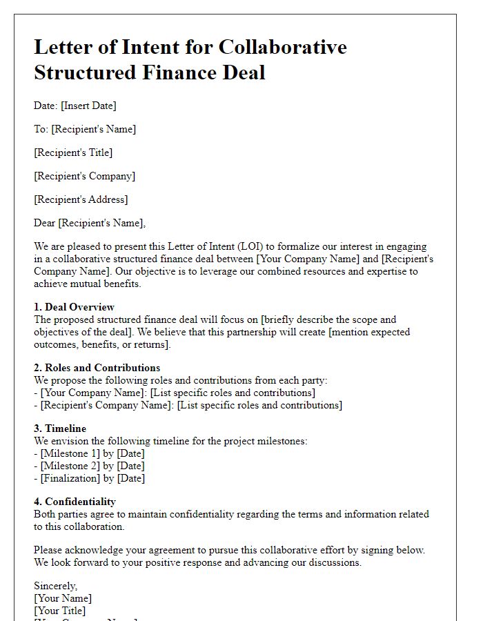 Letter template of collaborative structured finance deals