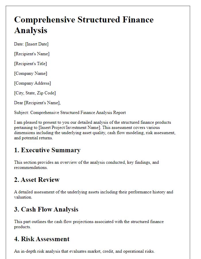 Letter template of comprehensive structured finance analysis