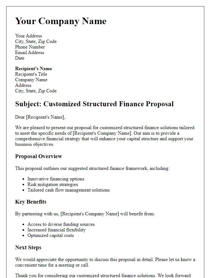 Letter template of customized structured finance proposals