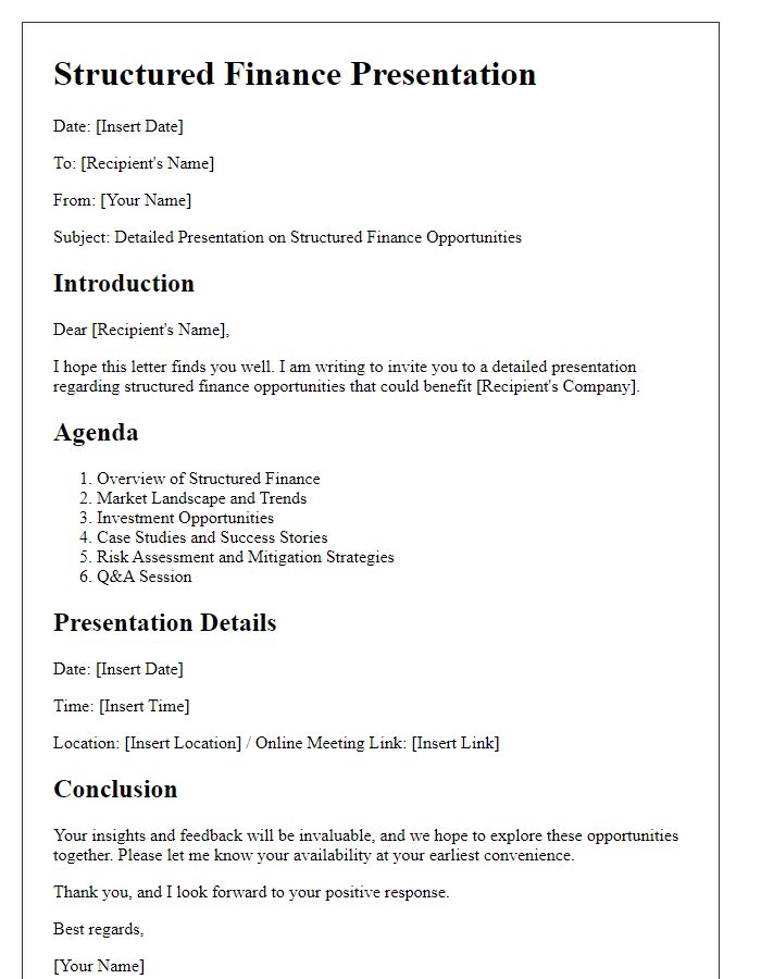 Letter template of detailed structured finance presentations