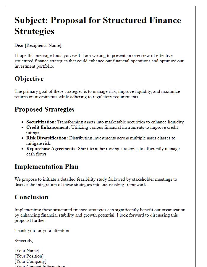 Letter template of effective structured finance strategies