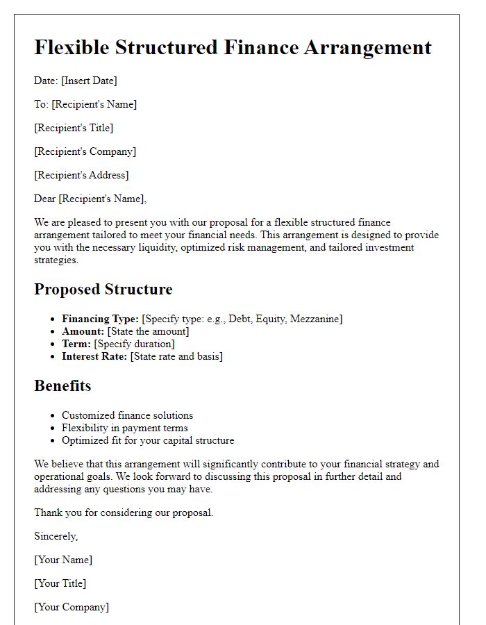 Letter template of flexible structured finance arrangements