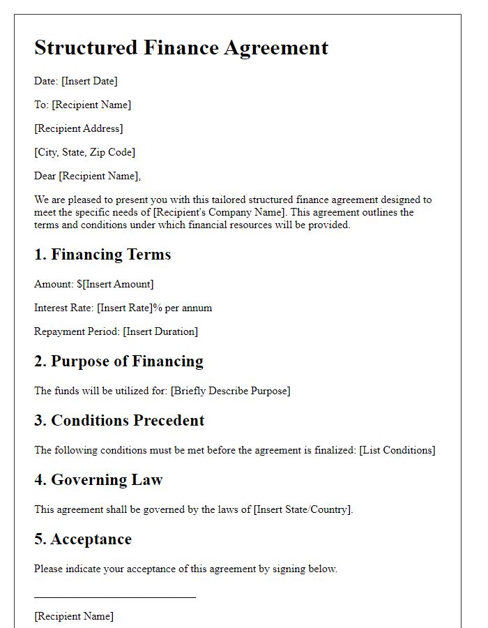 Letter template of tailored structured finance agreements