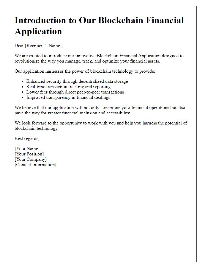 Letter template of blockchain financial application introduction