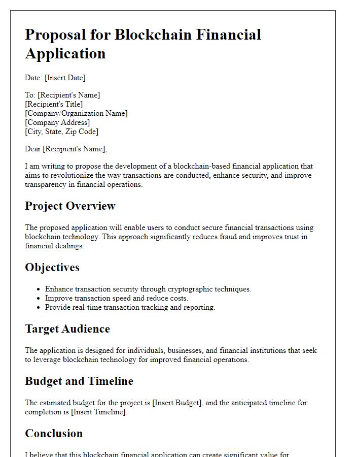 Letter template of blockchain financial application proposal