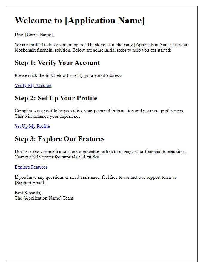 Letter template of blockchain financial application user onboarding